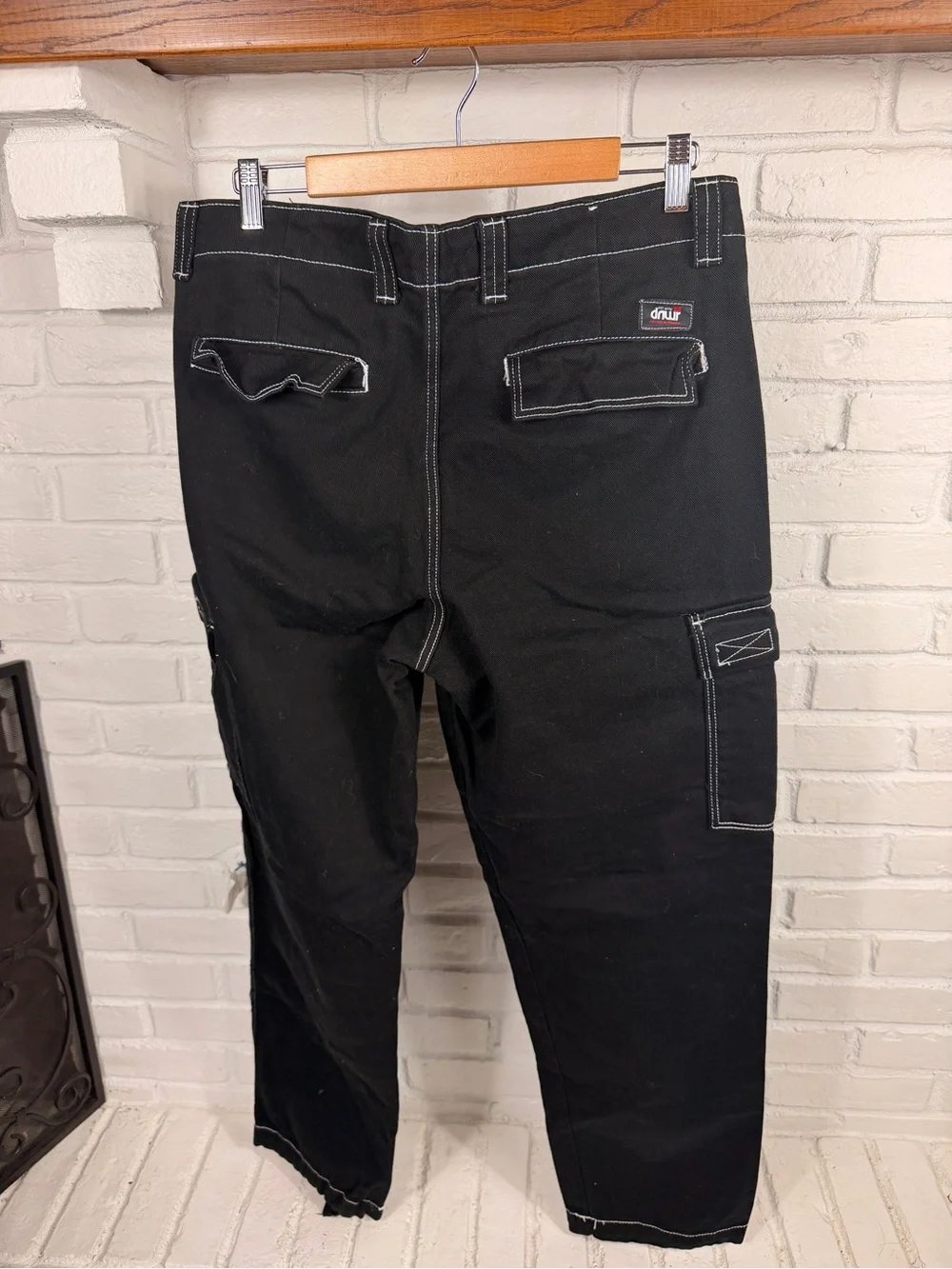 Zara Black Contrast Stitch Cargo Carpenter Pants Wide Leg Utility 34‎